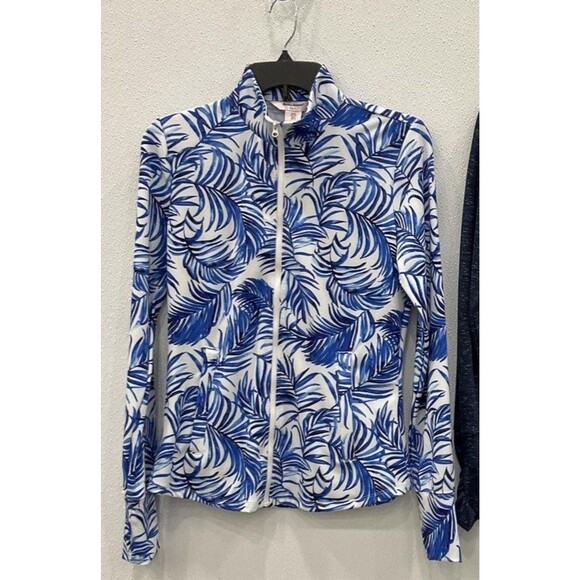 Tommy Bahama Golf Jacket Women's Small Blue Zip Up Long Sleeve Tropical Leaf - Picture 1 of 8